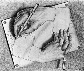 Hands, by M. C. Escher - (c) Cordon Art-Baarn-Holland
