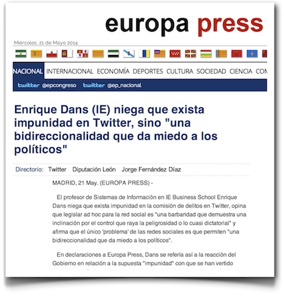 Enrique Dans (IE) niega que exista impunidad en Twitter, sino "una bidireccionalidad que da miedo a los políticos" - Europa Press