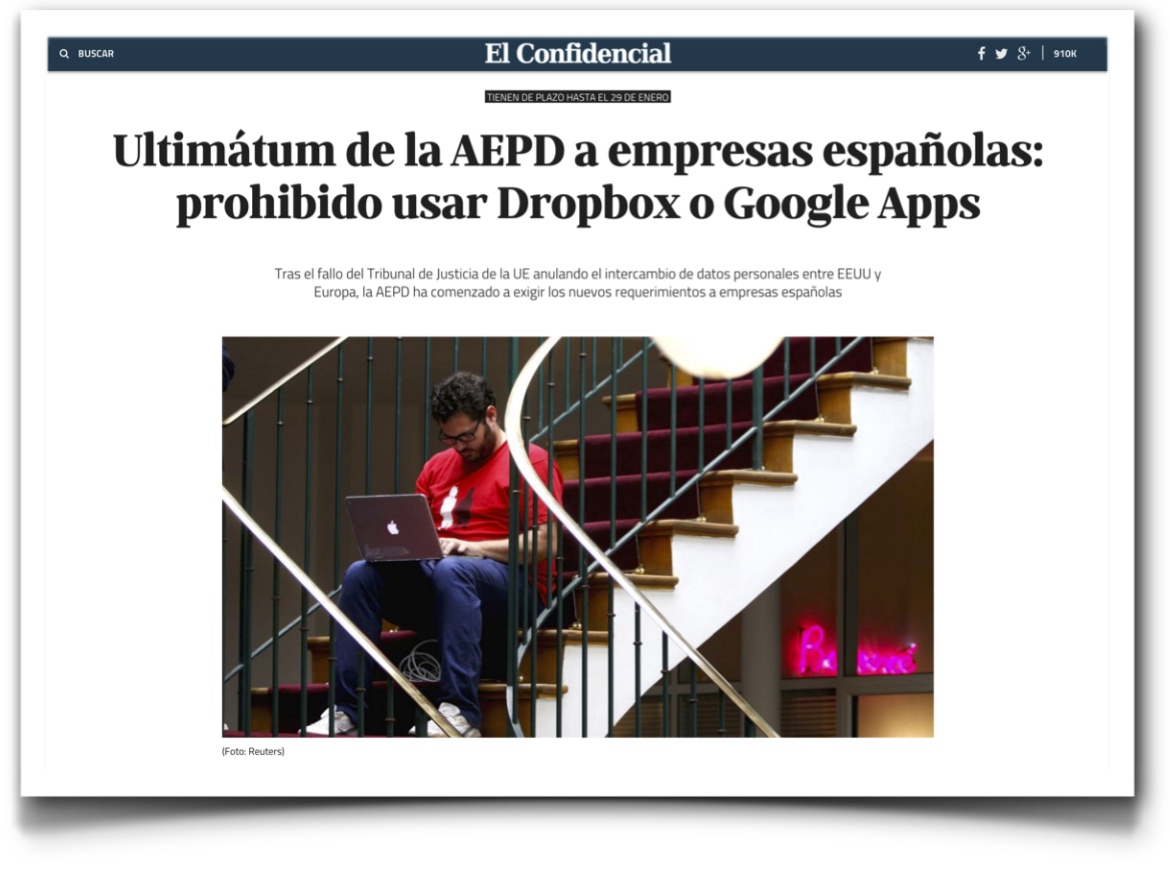 Ultimátum de la AEPD a empresas españolas: prohibido usar Dropbox o Google Apps - El Confidencial