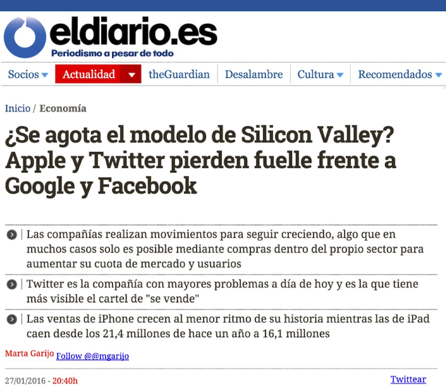 ¿Se agota el modelo de Silicon Valley? Apple y Twitter pierden fuelle frente a Google y Facebook - El Diario