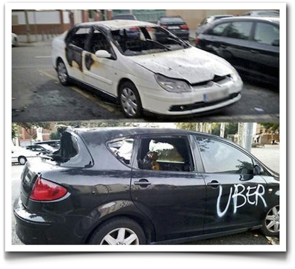 Uber cars burned in Barcelona (IMAGE: e-Noticies.cat)