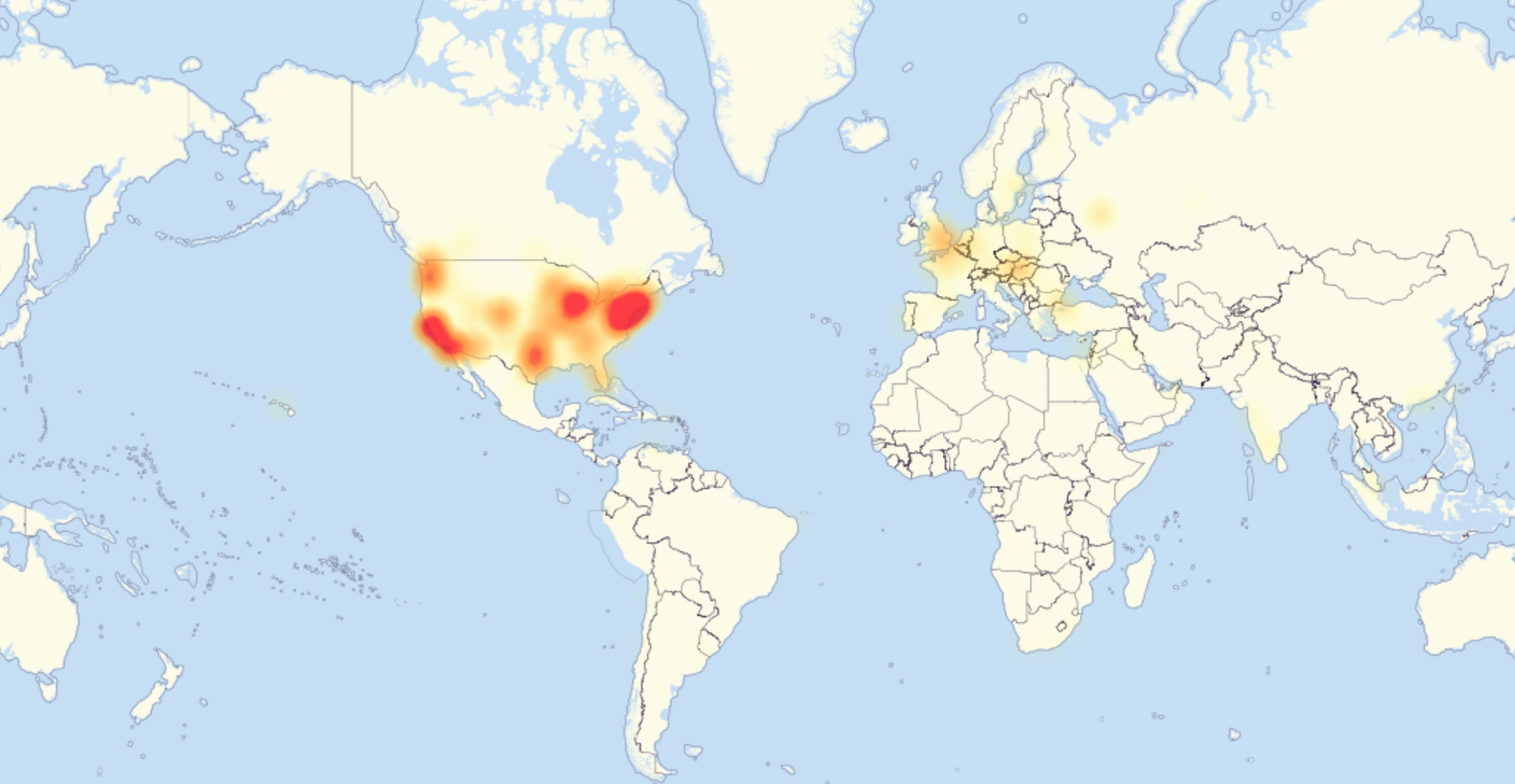 Map of the outages (Downdetector.com)