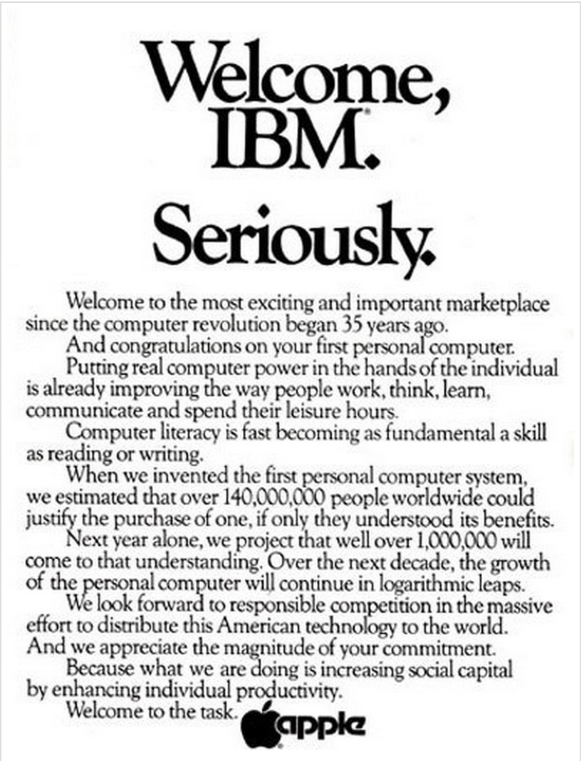 Welcome IBM. Seriously. Apple
