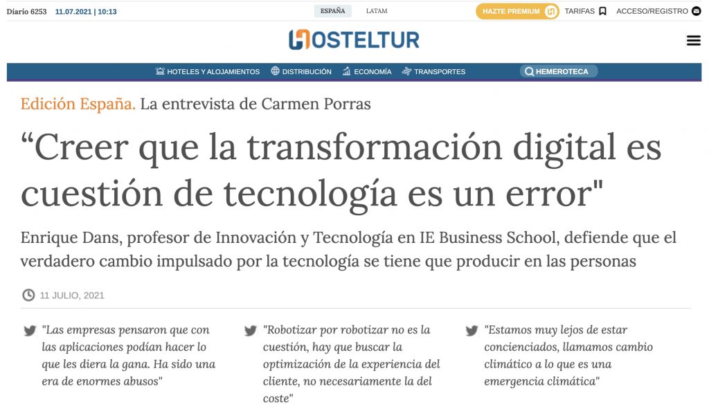 “Creer que la transformación digital es cuestión de tecnología es un error" - Hosteltur