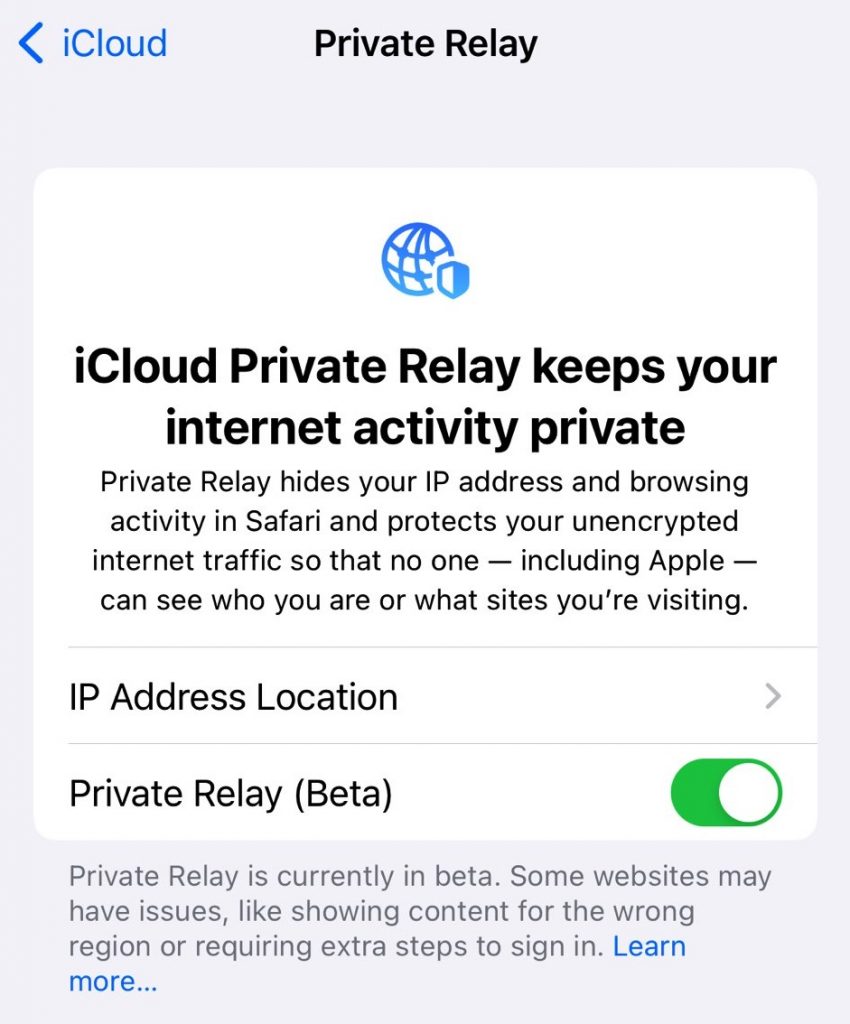 IMAGE: Apple's Private relay