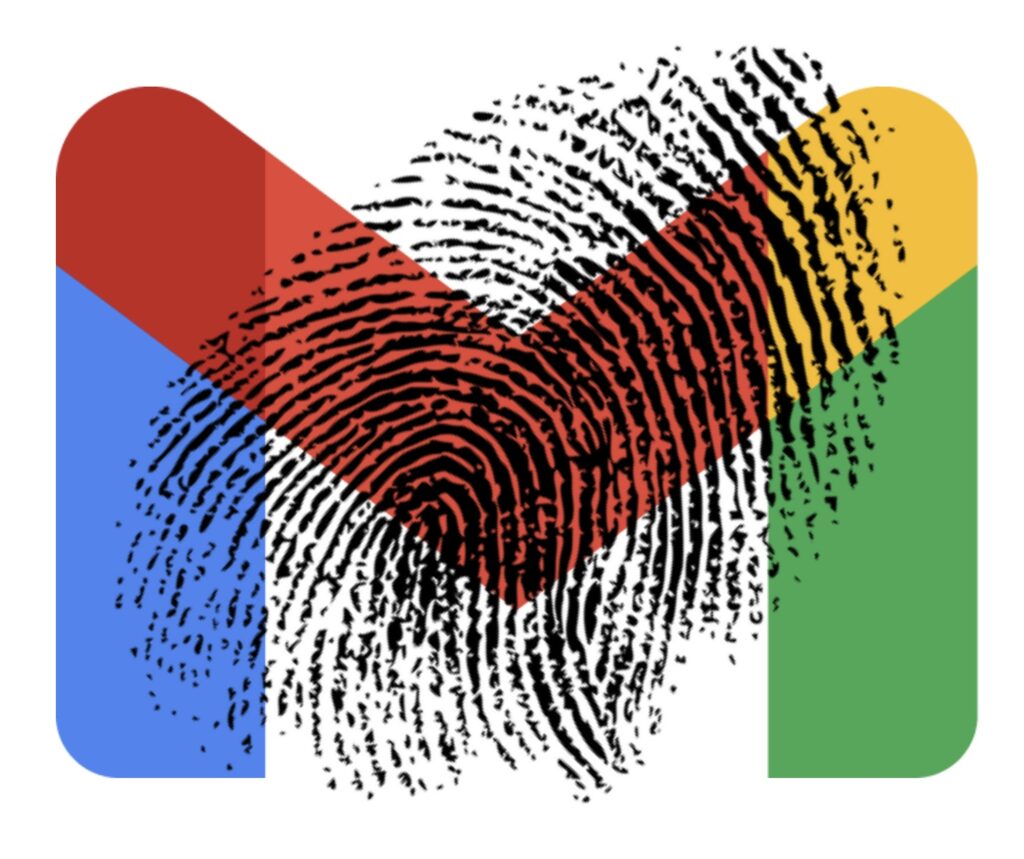 IMAGE: The Gmail logo with a fingerprint on top