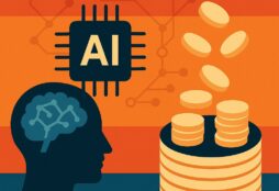 IMAGE: A human head silhouette with a neural network inside, an AI microchip in the center, and coins flowing into a stacked pile, symbolizing the link between artificial intelligence, language processing, and economic value