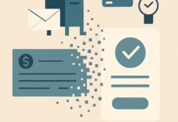 IMAGE: A paper check, envelope, and mailbox dissolving into digital payment icons, symbolizing the transition from paper to electronic payments