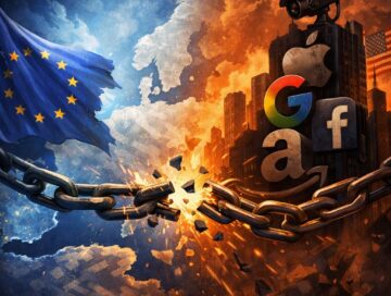 IMAGE: A symbolic image showing Europe breaking free from the dominance of U.S. Big Tech, representing digital sovereignty, open technology, and independence