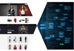 IMAGE: The image illustrates the concept of the "dual-interface web." It is split into two halves: the left side shows a stylish, colorful fashion website designed for human eyes, featuring high-quality photography and shopping buttons. The right side shows a digital, structured blueprint of the same site, made of glowing data nodes and code protocols intended for AI agents. The two sides blend together, showing how the web is evolving to serve both people and machines simultaneously