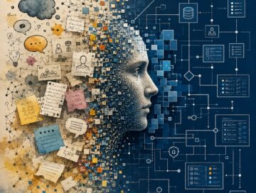 IMAGE: Abstract illustration showing fragmented AI memories and notes transforming into a structured enterprise architecture and formal system model