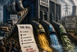 IMAGE: A giant AI data center consumes books, articles, code, electricity, water, and public money while citizens watch the bill grow