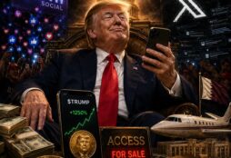 IMAGE: Trump surrounded by crypto, cash, social media platforms and symbols of political access for sale