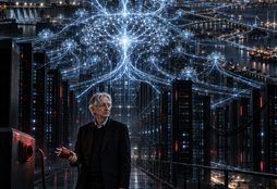 IMAGE: Geoffrey Hinton holds a useless power plug as an autonomous AI network expands across critical infrastructure.